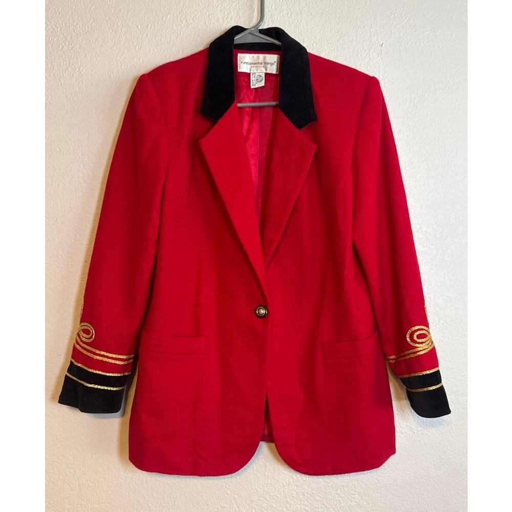 Vintage 80s Wool Red Blazer Womens 6P Velvet Lapel Lion Tamer Michael Jackson